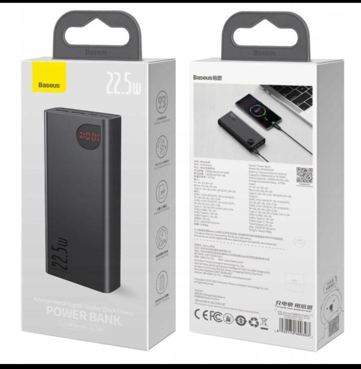 Baseus Adaman Metal Digital Display Quick Charge Power Bank (20000mAh, 22.5W).