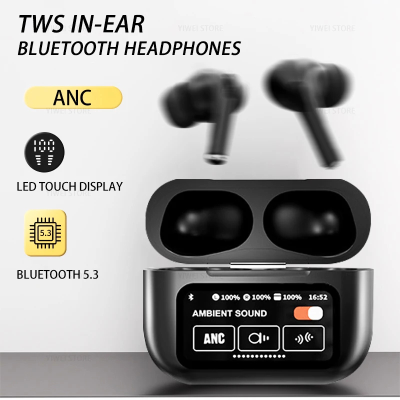 A9 Pro ANC Wireless Earbuds with LCD Smart Color Screen