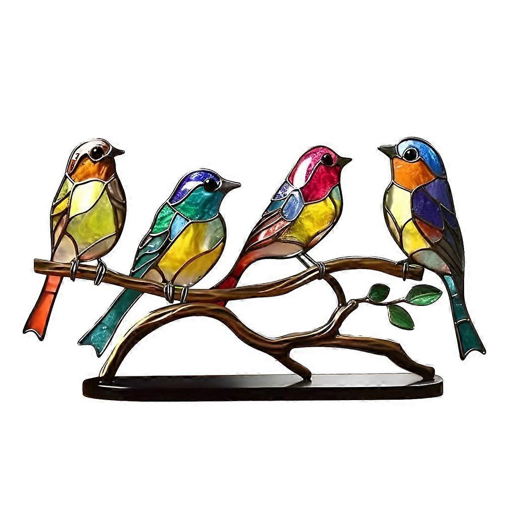 Sea Glass Birds,Bird Lover Gifts, Stained Glass Birds on Branch, Desk Ornaments Acrylic Colourful Birds Ornament Vivid Tabletop Bird Decoration for Bar Decor Gift 4 Birds